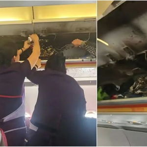 香港航空一客机舱内行李架起火