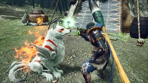 《怪物猎人崛起》amiibo装备演示玩家、牙猎犬及随从猫特殊外观