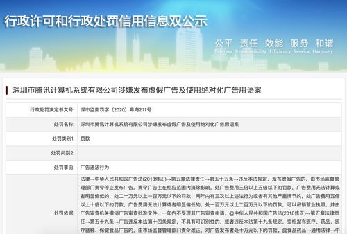 腾讯被行政处罚20W元 广告用语不当导致虚假宣传